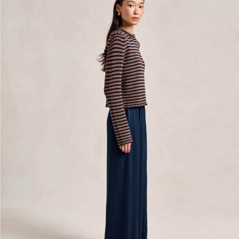La Ligne Mini Marina Fine Stripe Sweater Navy/Brown, Small